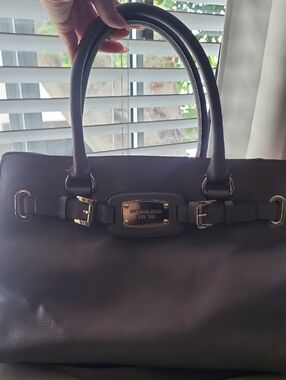 Michael Kors Dark Brown Leather Satchel with Gold Hardware